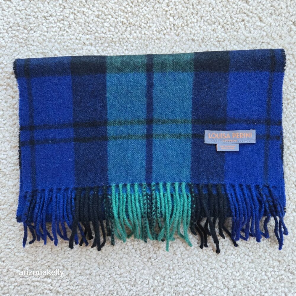 Louisa Perini Blue Green Cashmere Fringe Scarf - Picture 9 of 10